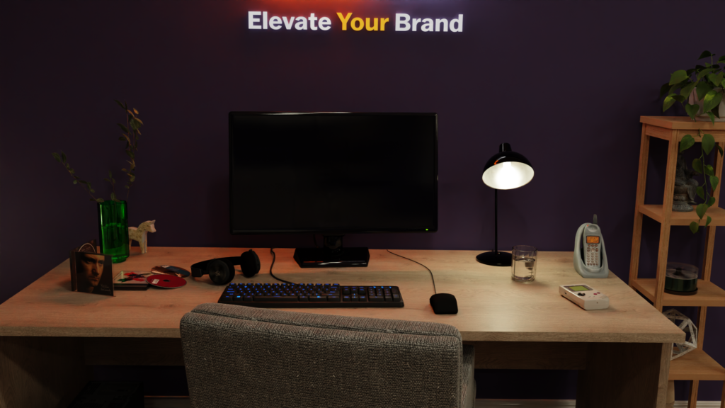 3D Rendered Room – computer desk scene